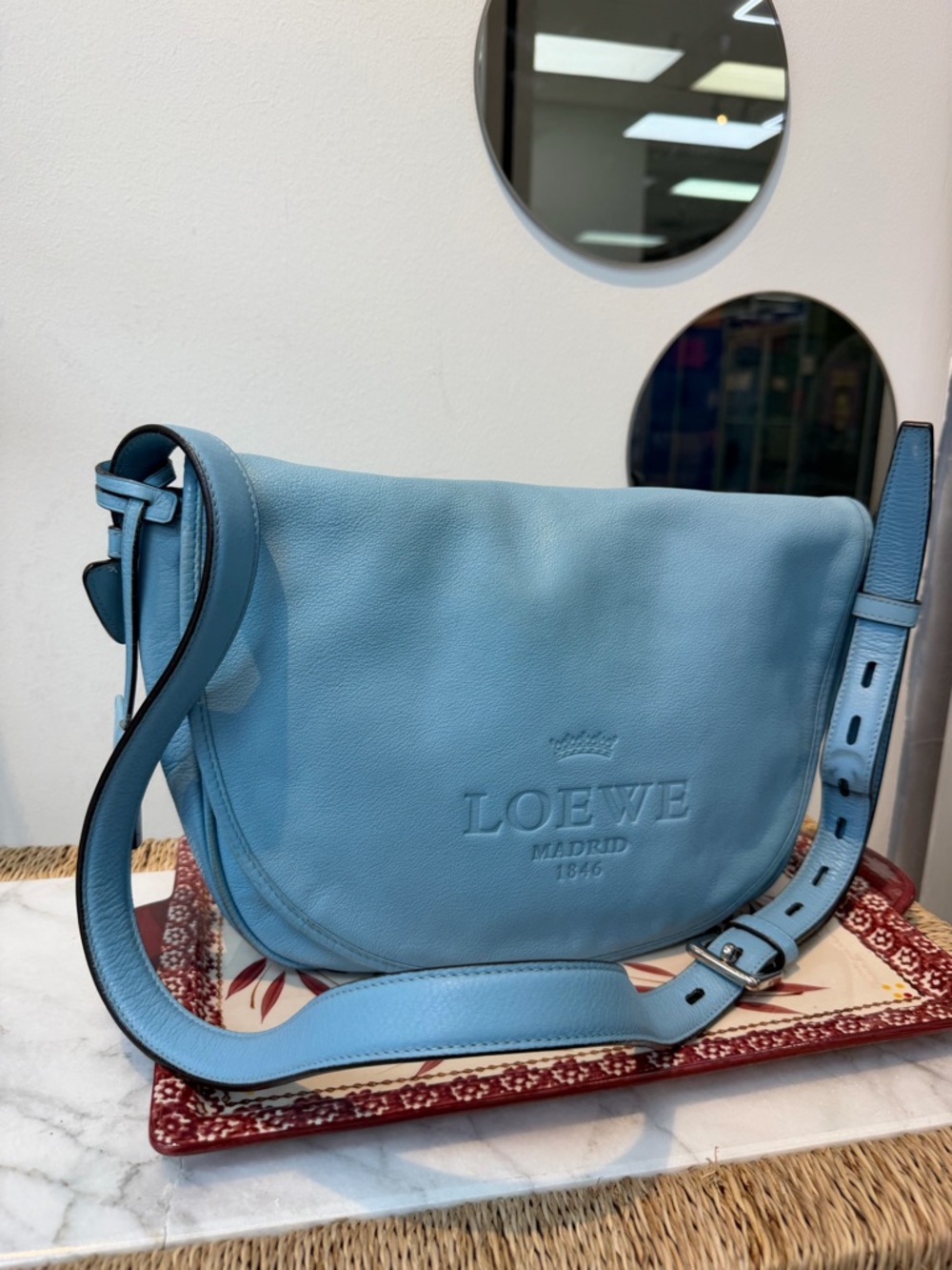 Vintage Loewe heritage Light Blue Leather Shoulder Bag